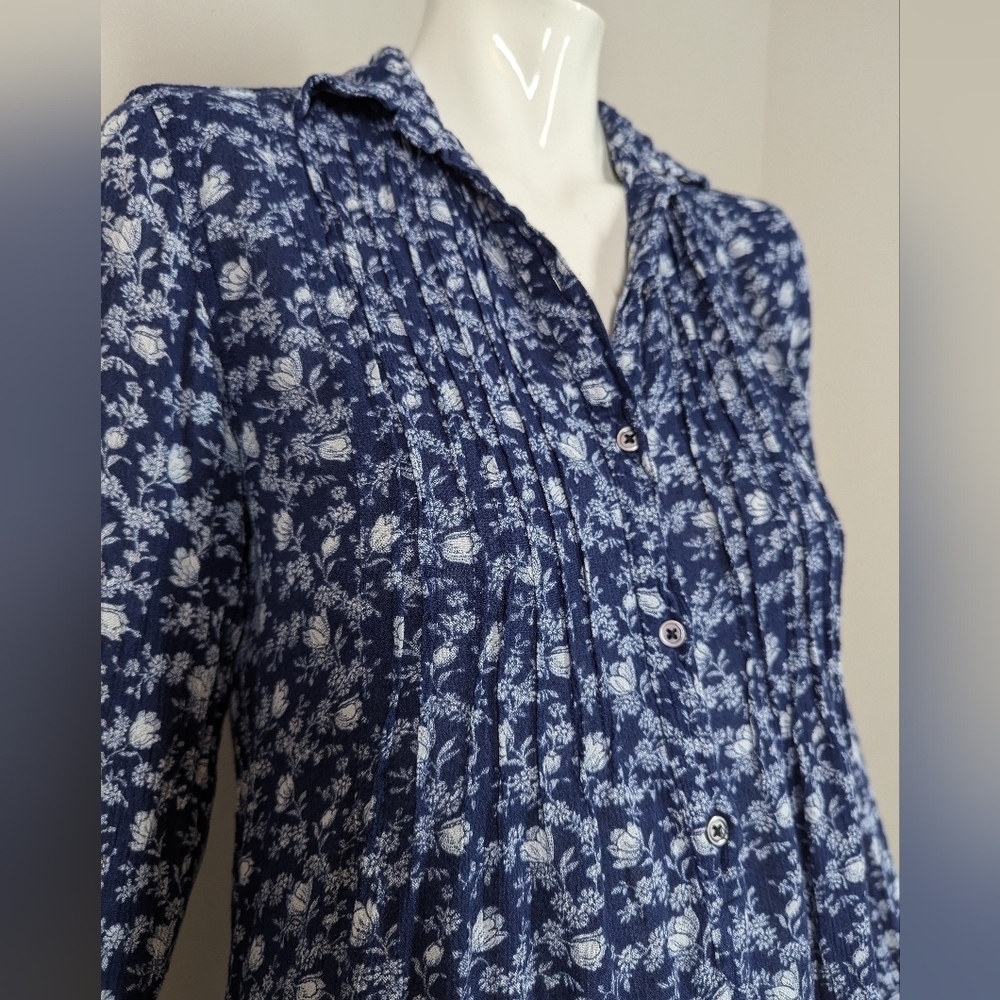 Denim & Supply Ralph Lauren Navy Floral Blouse XS Boho Tunic Top Long Sleeve Vis - Picture 5 of 8